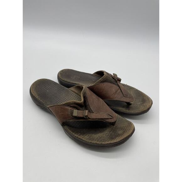 Merrell Denise‎ Sandals Womens 6 Garden Thong Brown Leather Wide Strap *read - Picture 3 of 8